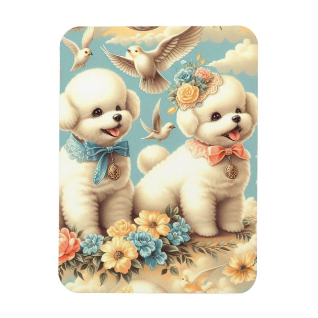 Ímã Ilustração Vintage Cute Bichon Frisé (Vertical)