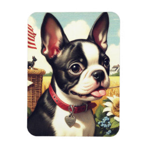 Ímã Ilustração Vintage de Boston Terrier