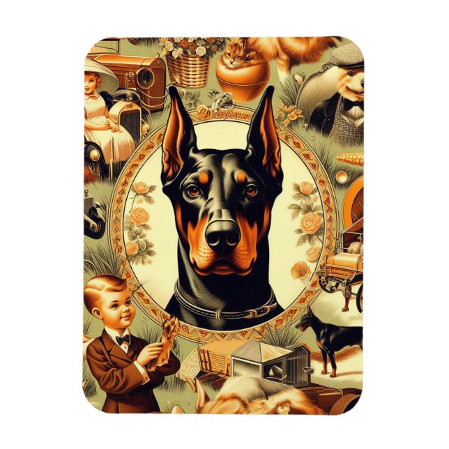 Ímã Ilustração Vintage Doberman (Vertical)