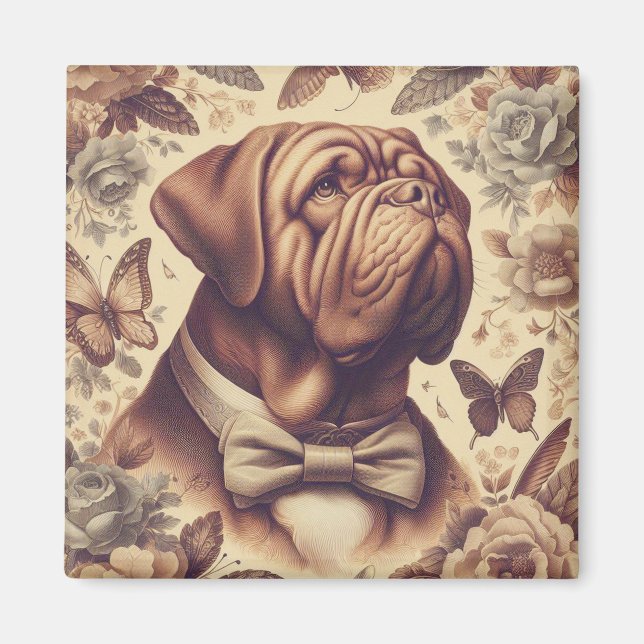 Imã Ilustração Vintage Dogue de Bordeaux (Frente)