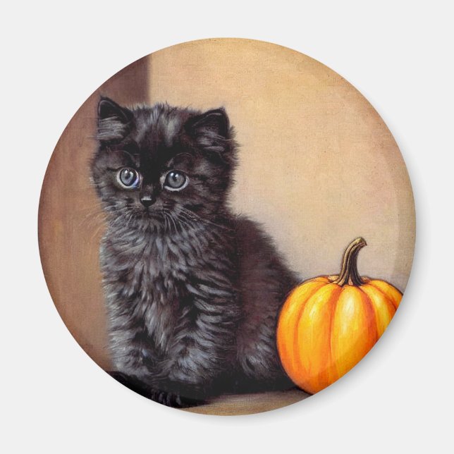 Imã Ilustração Vintage Halloween Black Kitten (Frente)
