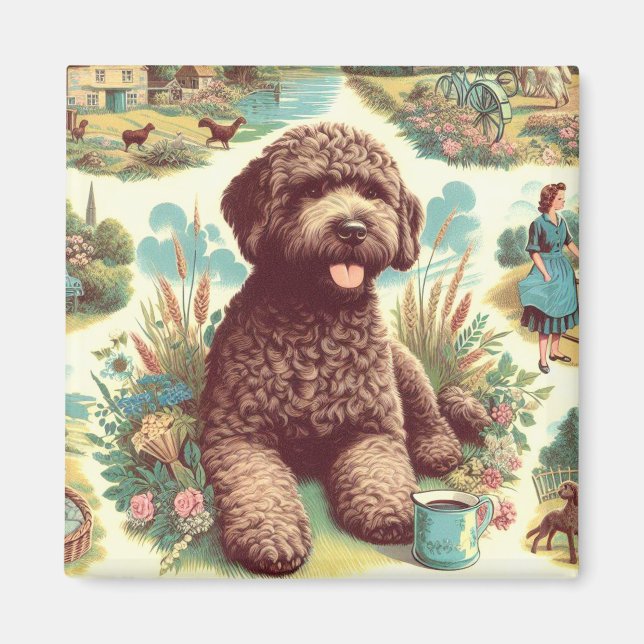 Imã Ilustração Vintage Lagotto Romagnolo (Frente)