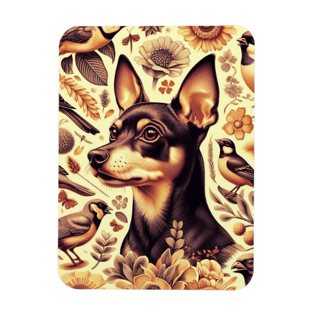 Ímã Ilustração Vintage Pinscher (Vertical)