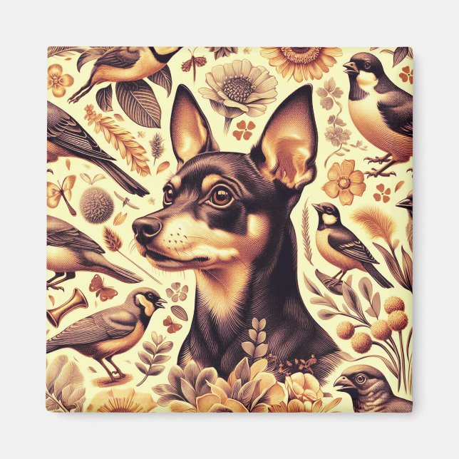 Imã Ilustração Vintage Pinscher (Frente)