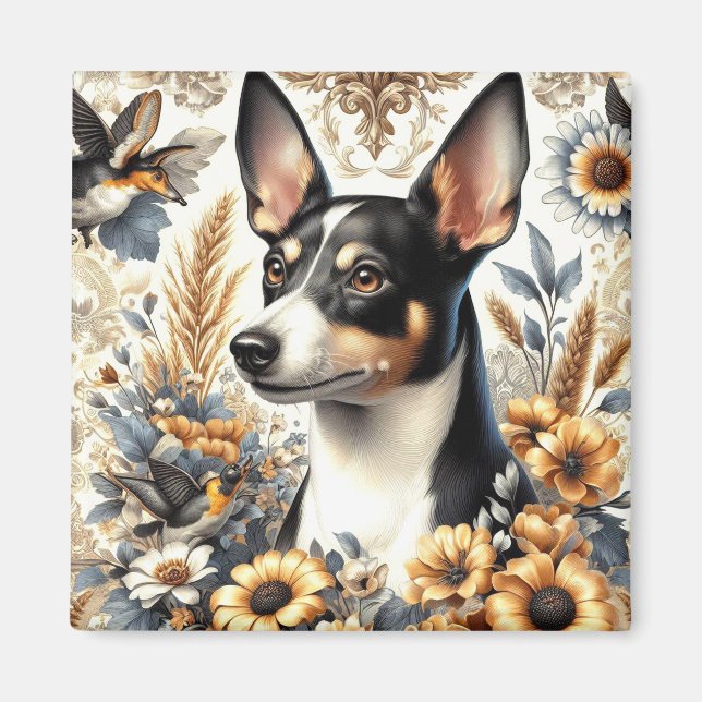 Imã Ilustração Vintage Rat Terrier (Frente)