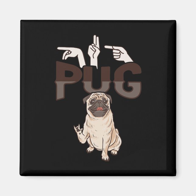 Imã Ily Pug Asl Hand Gesture Deaf Hearing Loss Awarene (Frente)