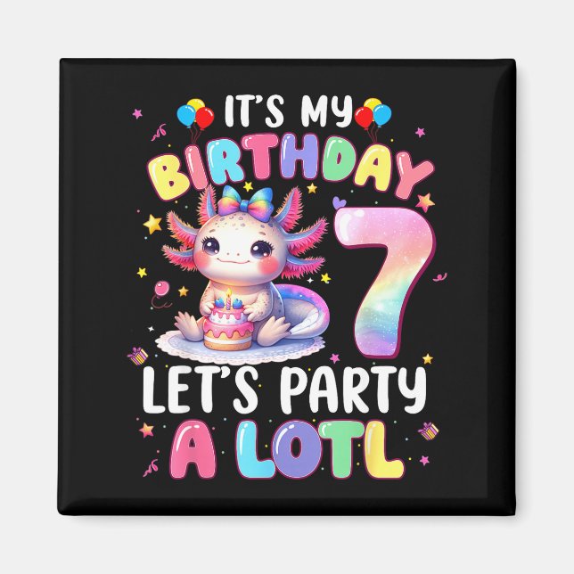 Imã I'm 7th Birthday Girl Cute Axolotl 7 Year Old Bday (Frente)