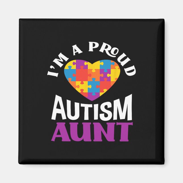 Imã I'm A Proud Autism Aunt Puzzle Heart Autism Awaren (Frente)