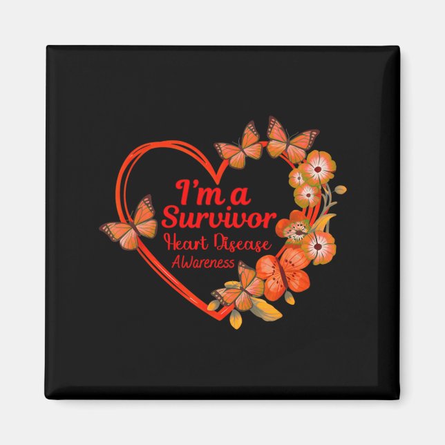 Imã I'm A Survivor Heart Disease Awareness Red Butterf (Frente)