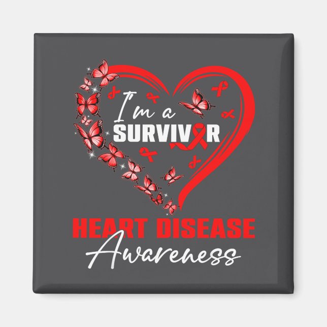 Imã I'm A Survivor Heart Disease Awareness Red Butterf (Frente)