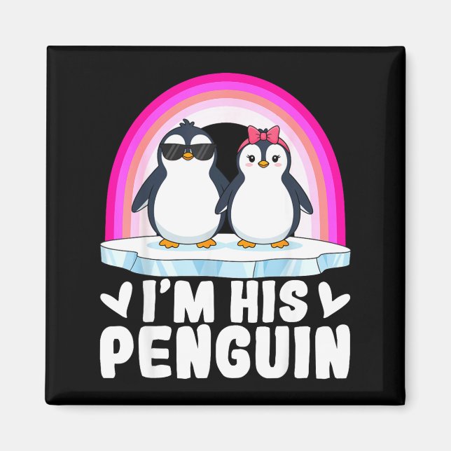 Imã I'm Her Penguin Matching Couple Valentine Love Hea (Frente)