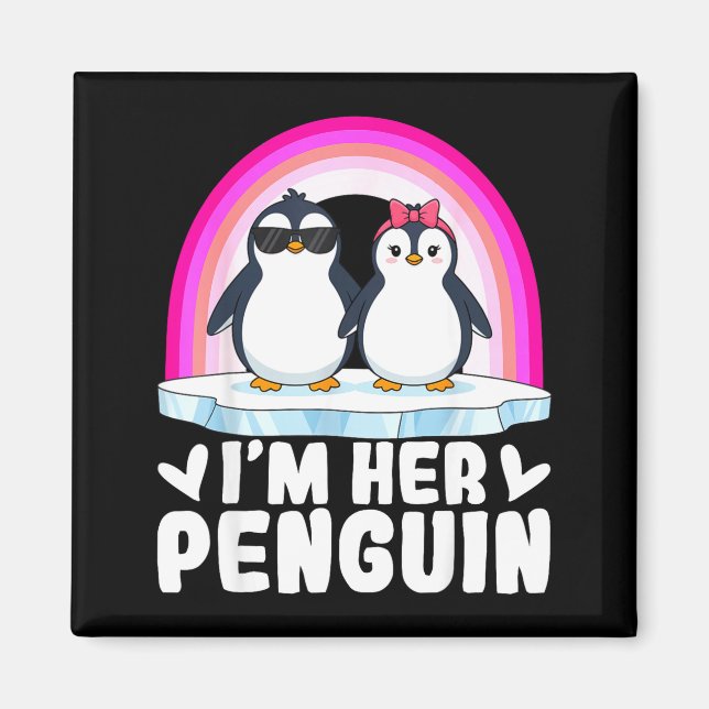 Imã I'm Her Penguin Matching Couple Valentine Love Hea (Frente)