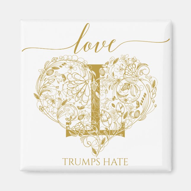 Imã Ímã Amor Supera Ódio - Coração Floral e T (Frente)