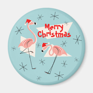 Imã Ímã azul do Feliz Natal de Santa do flamingo