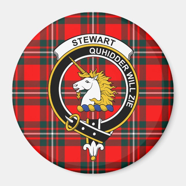 Imã Ímã com Emblema do Clã Stewart e Tartan (Frente)