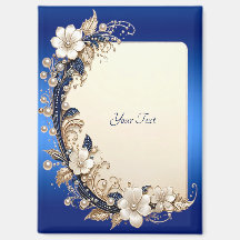 Ímã com Enfeite Floral Azul Branco