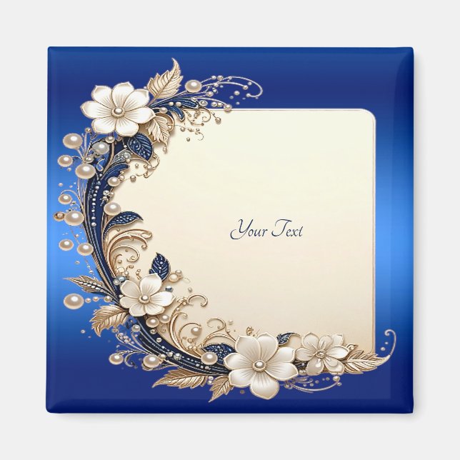 Imã Ímã com Enfeite Floral Azul Branco (Frente)