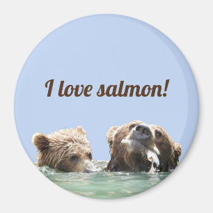 Imã Ímã com urso & filhote de urso com salmões