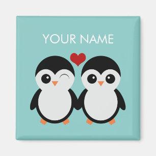 Imã Ímã customizável do casal do pinguim