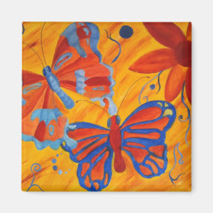Imã ímã da pintura a óleo das borboletas e das flor
