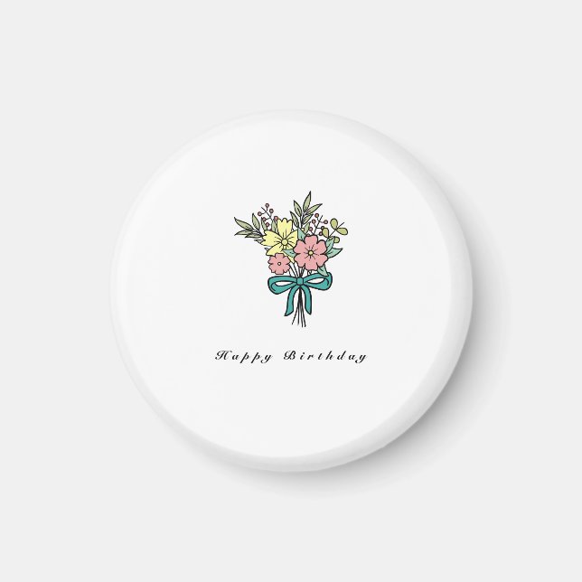 Imã Ímã de aniversário, buquê de flores feliz aniversá (Frente)