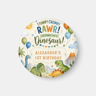 Imã Ímã de Aniversário de Dinossauro Fofo