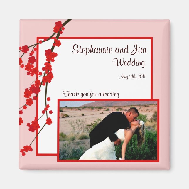 Imã Ímã de Anúncio 2"x2" Cerejeira Vermelha em Flor (Frente)