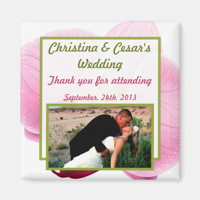 Imã Ímã de Anúncio 2"x2" Orquídea Rosa Haste Longa Fl (Frente)