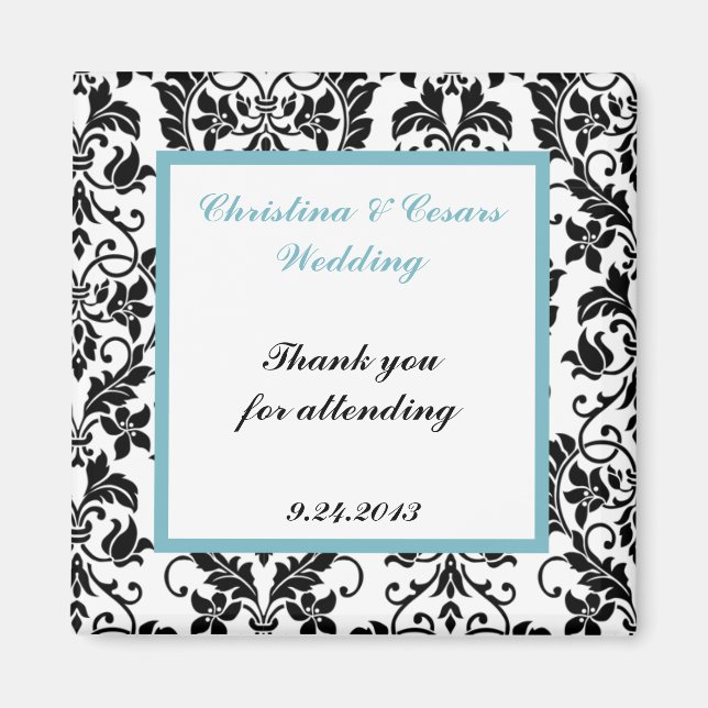 Imã Ímã de Anúncio 2"x2" Preto Damask Azul Bebê (Frente)