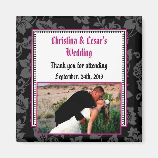 Imã Ímã de Anúncio 2"x2" Preto Floral Rosa Quente (Frente)