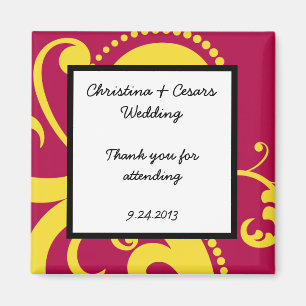 Imã Ímã de Anúncio 2"x2" Rosa Neon/Redemoinhos Amarelo