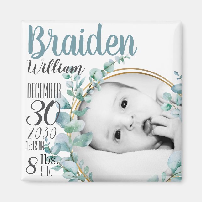 Imã Ímã de Anúncio de Nascimento de Bebê Personalizado (Frente)