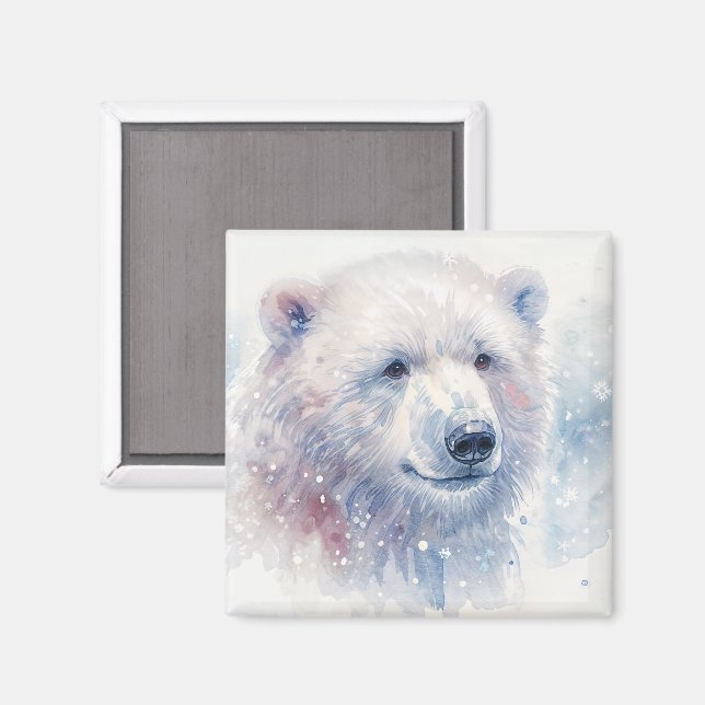 Imã Ímã de Aquarela de Urso Polar de Inverno (Front/Back)