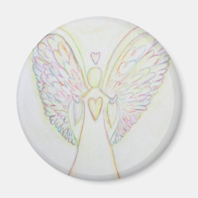 Imã Ímã de Arte Anjo Branco Corações Arco-Íris (Frente)