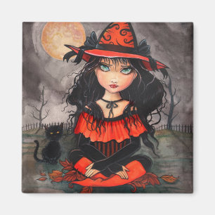 Imã Ímã de Arte de Gato de Bruxa de Halloween Olho Gra
