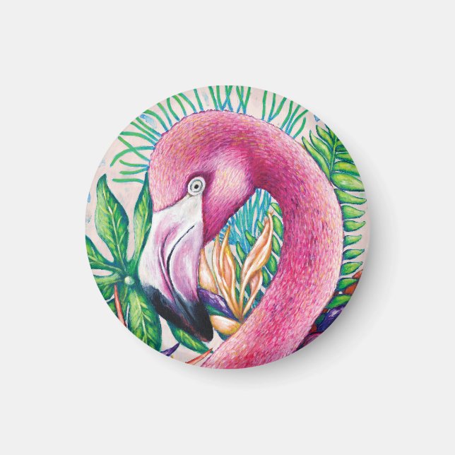 Imã Ímã de Arte Fina Única e Divertida de Flamingo (Frente)
