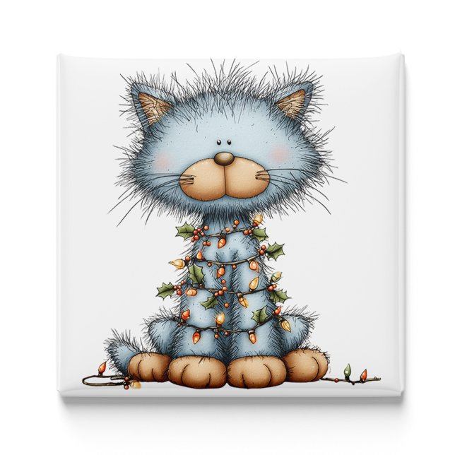 Imã Ímã de árvore de Natal de gato azul caprichoso (Whimsical Blue Cat Christmas Tree Magnet by PiggyPrint Sticker. )
