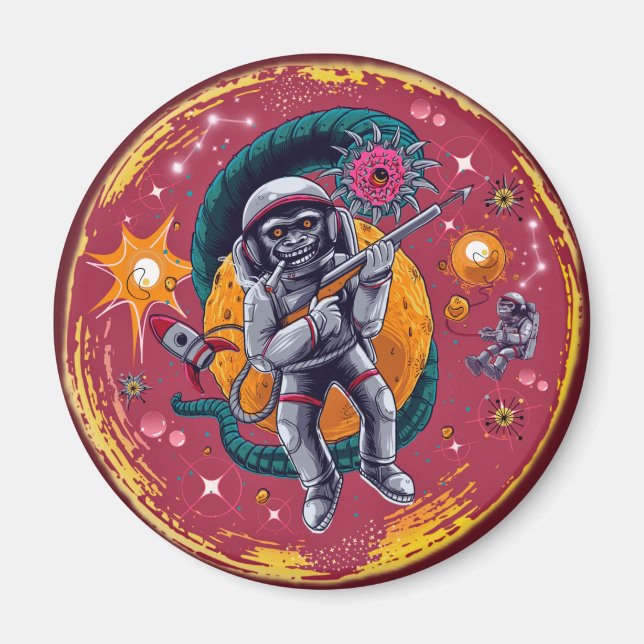 Imã Ímã de Astronauta Chimpancé Espacial - Ficção Cien (Frente)