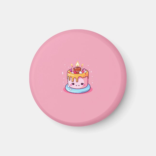 Imã Ímã de bolo kawaii rosa (Frente)