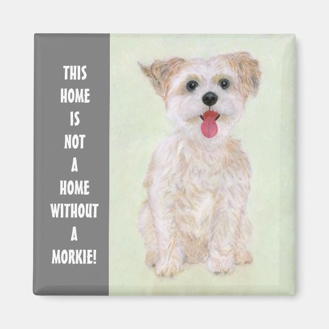 Imã Ímã de Cachorro Morkie Com Texto (Frente)