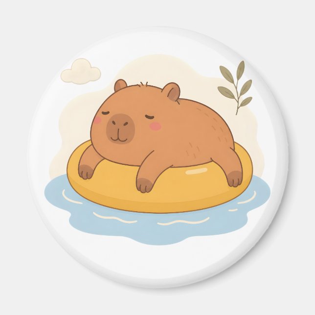 Imã Ímã de Capivara Fofa Flutuando em Piscina para o V (Frente)