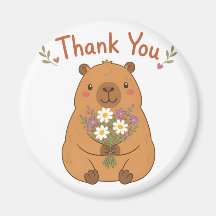 Ímã de Capivara Fofa Obrigado Flores Silvestres