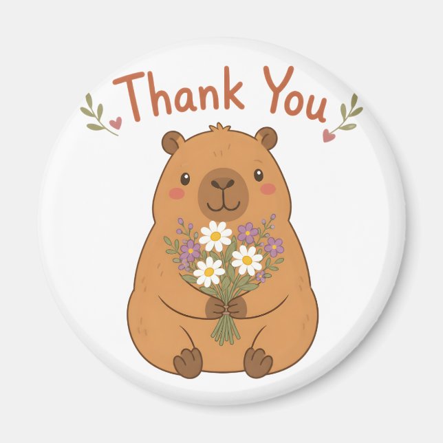 Imã Ímã de Capivara Fofa Obrigado Flores Silvestres (Frente)