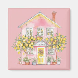 Imã Ímã de Casa de Limão Rosa – Aquarela de Casa Doce
