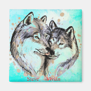 Imã Ímã de casal de lobo com nome personalizado