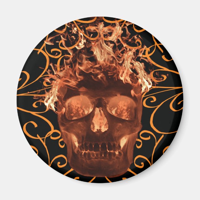 Imã Ímã de Caveira Flamejante Laranja (Frente)
