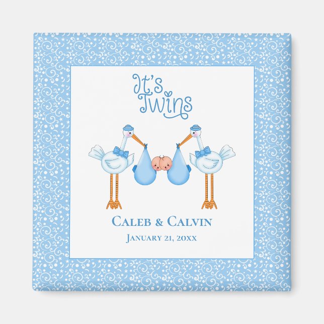 Imã Ímã de Cegonha Segurando Gêmeos Meninos (Frente)