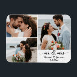 Ímã imã de colagem de fotos do casamento na moda mr &<br><div class="desc">fotos de freepik.com na moda mr & mrs calliografia moderna colagem de 3 fotos,  imã personalizado.</div>