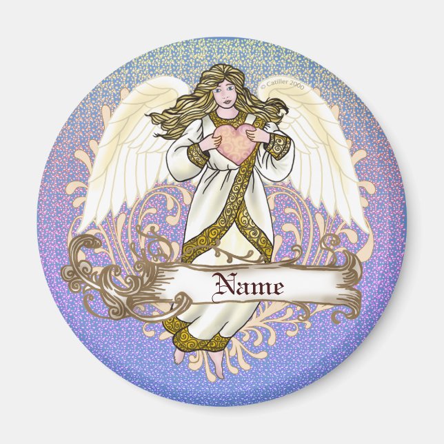 Imã Ímã de coração de anjo cristão dourado (Frente)