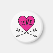Ímã de Corações de Cupido com Coração Rosa